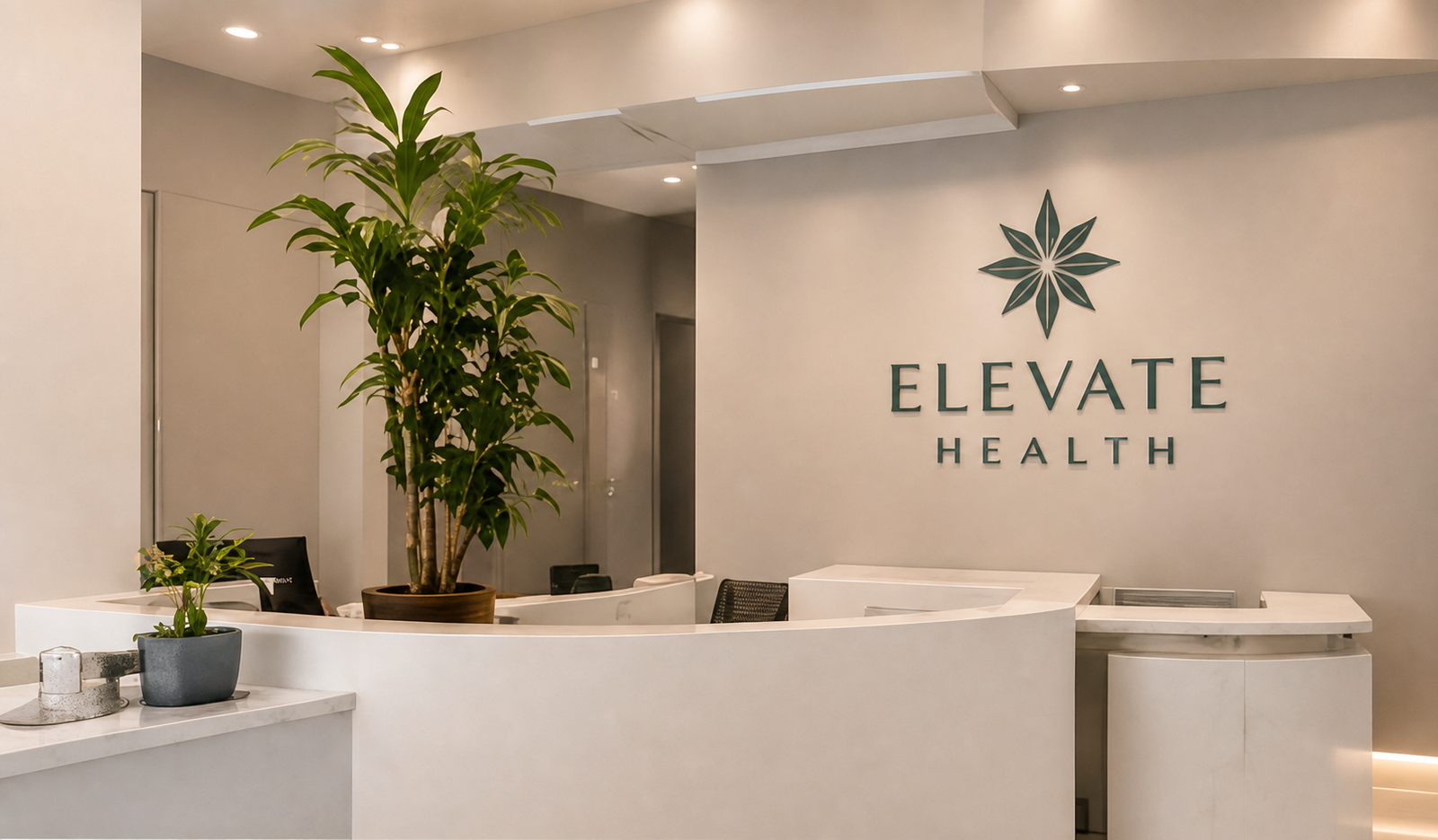The warm, botanical reception at Elevate Health